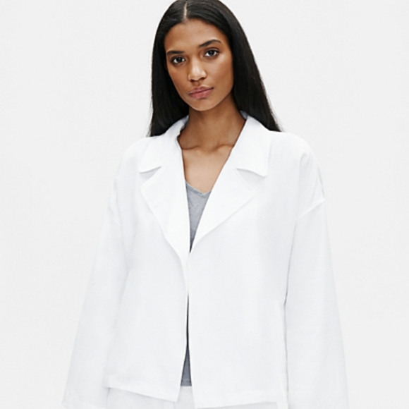 Eileen Fisher Jacket Open Front Double Breasted Notch Collar Linen White M NWT - Picture 2 of 12